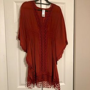 Burnt Orange/Red Bathing Suit Cover Up Dress